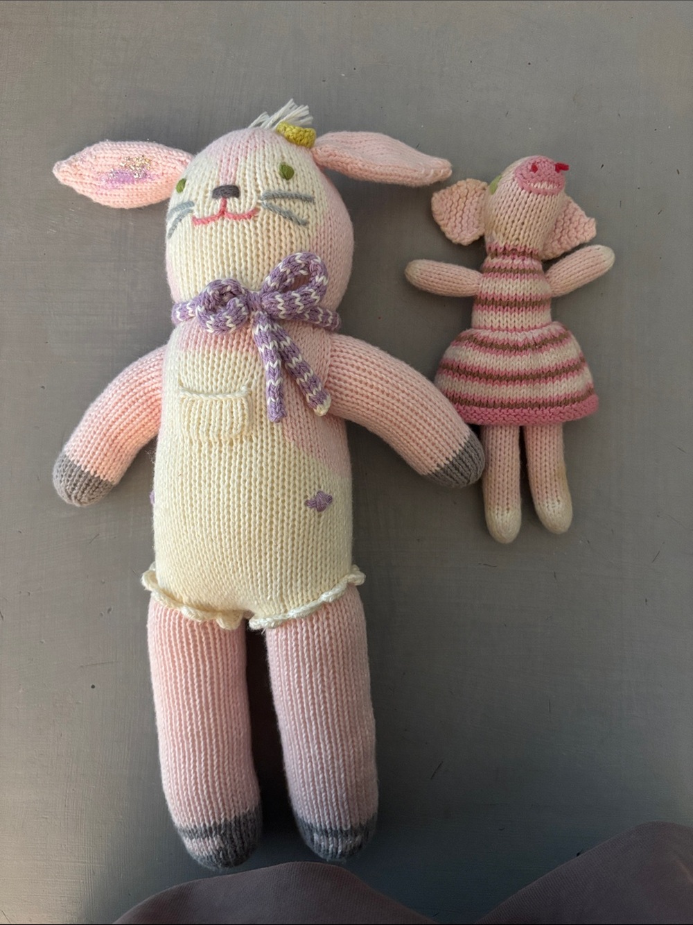 Blabla Hand-Knit Pink Bunny Plush Toy with Small Pink Doll